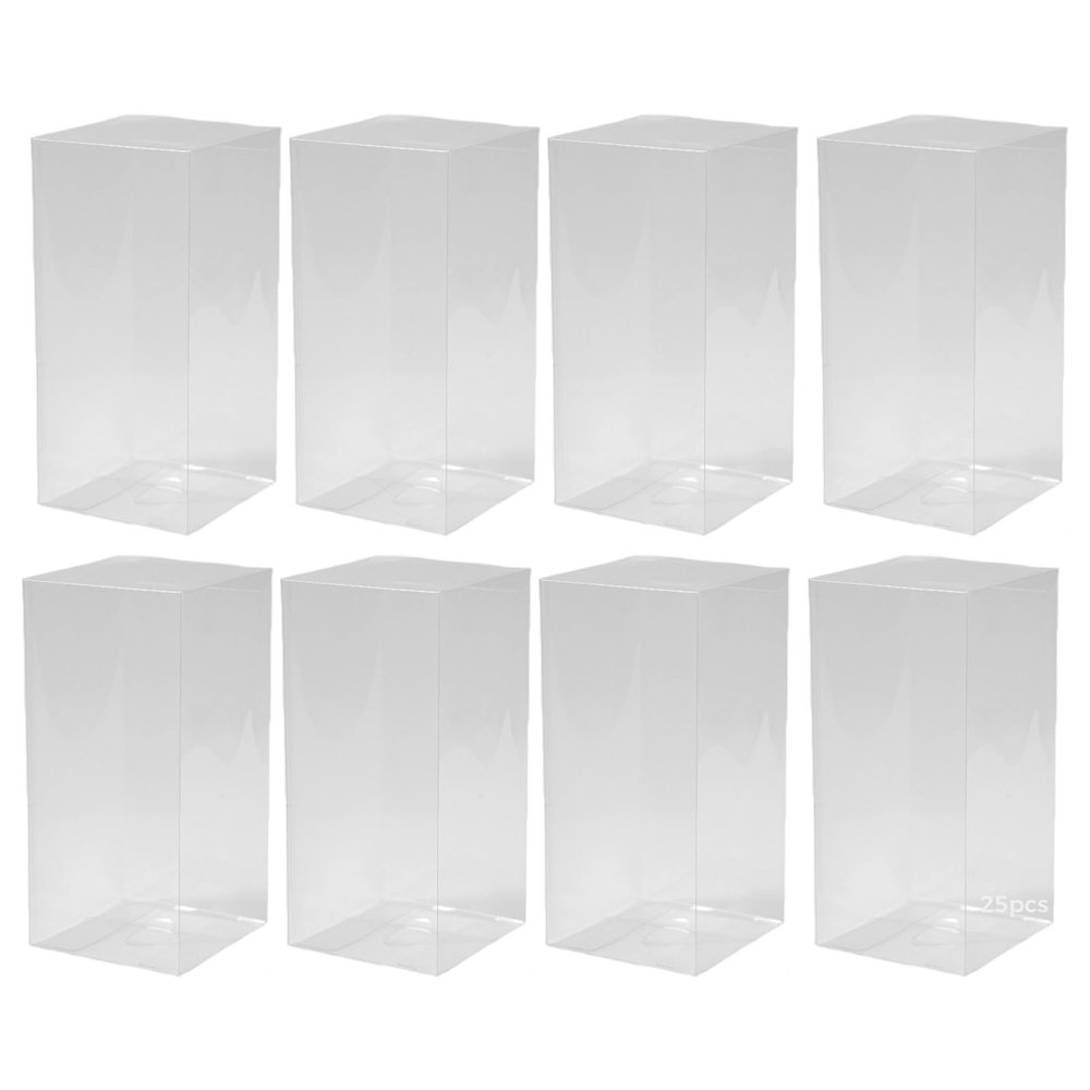 Vestamore 25 Pcs Clear Plastic Boxes, 2.8X2.8X5.5 In, & Lock Design, Display Packaging For Gift Favors, Retail Use