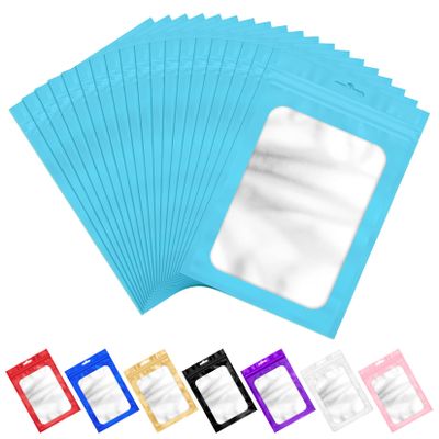 ANZNKU 100 Pcs Mylar Bags, Blue Resealable Smell Proof Bag Foil Pouches