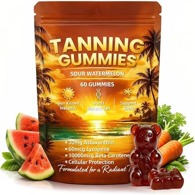 Tanning Gummies, Daily Tanning Gummies with Astaxanthin, Beta-Carotene, Lycopene & Vitamins, Self Tanning for Natural Looking Glow, Bronzing, Vegan & Sugar Free - 60 Count (1)