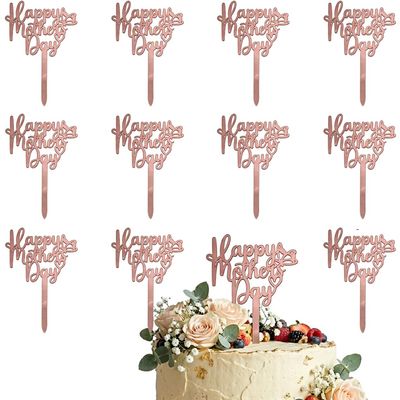 12PCS Happy Mother's Day Cake Topper - Acrylic Mother's Day Cupcake Topper, Rose Pink Butterfly Shaped Cake Picks Cake Accessories for Birthday, Gift for Mother, Cake Decoration Party