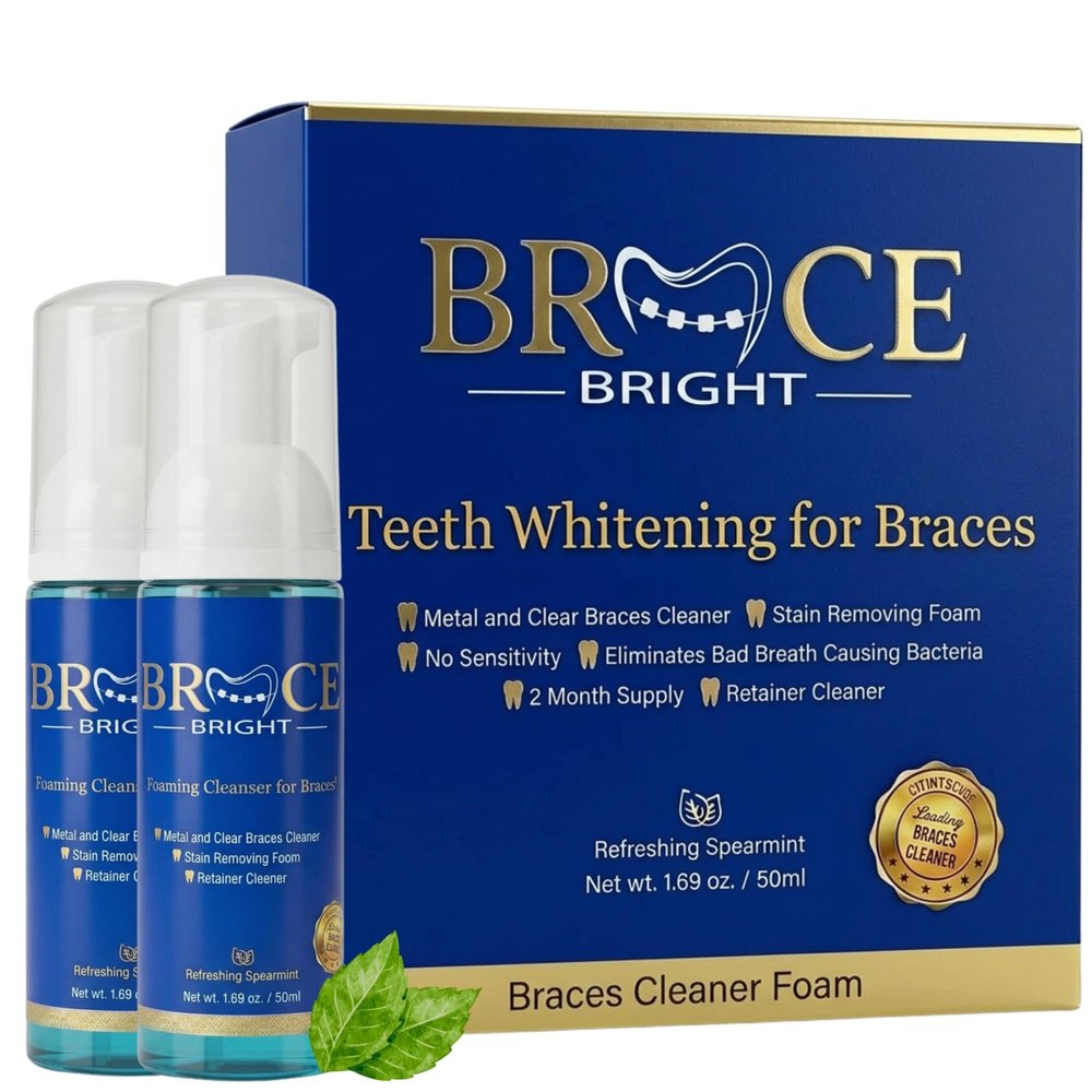 Teeth Whitening for Braces, Braces Cleaner Foam, Brace Teeth Whitening kit for Under Metal, Ceramic, Brackets & Wires. Use w/Toothbrush or Trays No Sensitivity. Minty, Teens, Adults, Refill 2 Pack