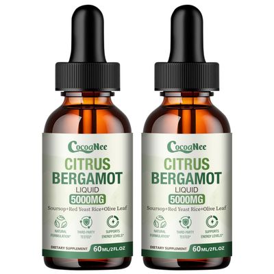 2 Pack 5000MG Citrus Bergamot Red Yeast Rice Liquid Drops, Citrus Bergamot Supplement for High Cholesterol, High Absorption - Cholesterol Lowering, All - Natural, Immune Support, Antioxidant, 4 Fl Oz