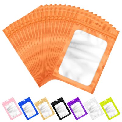 ANZNKU 100 Pcs Orange Mylar Bags, Resealable Smell Proof Bag Foil Pouches