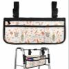 Pink Spring Easter Wheelchair Bag with Cup Holder Bag with Reflective Stripes for Seniors Electric Wheel Chair Accessories Bunny Carrots Eggs Floral Botanical Wheelchair Side Bags for Rollator view 1