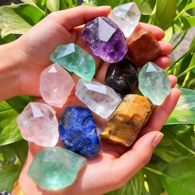 Bulk Rough Healing Stones,0.5-2in Energy Crystals,Good Fortune Natural Raw Crystals & Witchcraft Kit,for Tumbling Cabbing Fountain Rocks Decoration Polishing Handmade Meditation Crafts (12pcs Mix)
