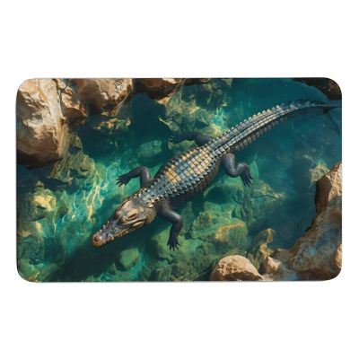 Crocodile in Clear Water Rock Habitat Diatomaceous Earth Bath Mat Non-Slip Super Absorbent Eco-Friendly Easy Clean Bathroom Floor Mat for Kitchen Shower Tub Door 20"32"