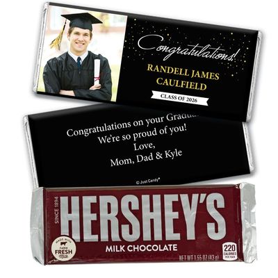12ct Personalized Graduation Party Favors Wrapped Candy Bars with Photo - Congrats (12 Count) - Black