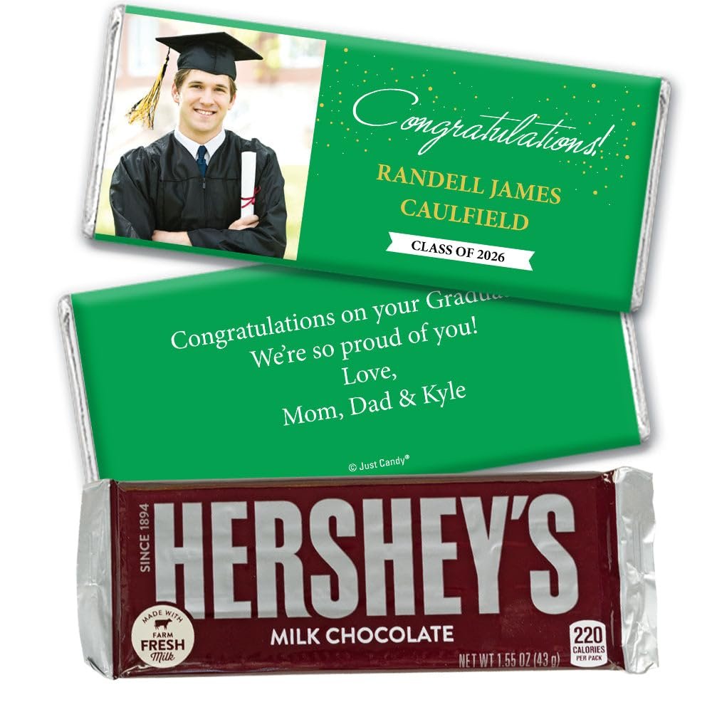 36ct Personalized Graduation Party Favors Wrapped Chocolate Bars with Photo - Congrats (36 Count) - Orange