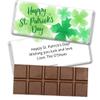 252ct St. Patrick's Day Personalized Belgian Milk Chocolate Bar & Wrapper for Party Favors, Custom Giveaways, Event Gifting, Dessert Tables & More - Watercolor Clovers view 1