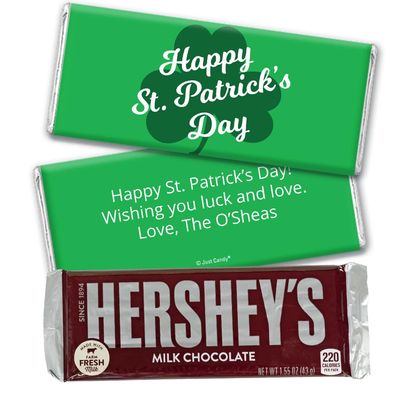 24ct St. Patrick's Day Personalized Hershey's Milk Chocolate Bar & Wrapper for Party Favors, Custom Giveaways, Event Gifting, Dessert Tables & More - St. Patrick's Day Clover