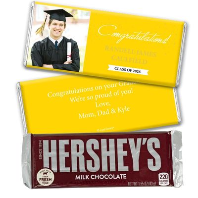 12ct Personalized Graduation Party Favors Wrapped Candy Bars with Photo - Congrats (12 Count) - Yellow