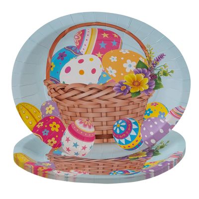 11 3/4" x 10" Easter Basket & Eggs Disposable Paper Banquet Plates 8 Ct.