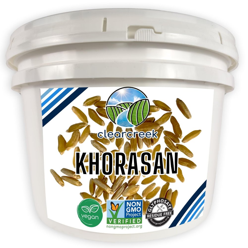 CLEAR CREEK Certified Glyphosate Residue Free Khorasan Wheat Berries | 25 lb bucket | Non-GMO Project Verified