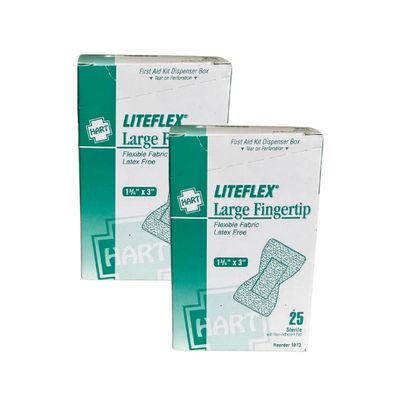Hart Health LiteFlex, Large Fingertip Adhesive Bandages, Light Woven Elastic Cloth, 1-3/4" x 3", 25 per Box (2-Pack)