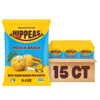 Hippeas Rockin Ranch Pops 0.5oz (Pack of 15) 2 g of protein, Gluten Free, Dairy Free, Plant Protein Snacks