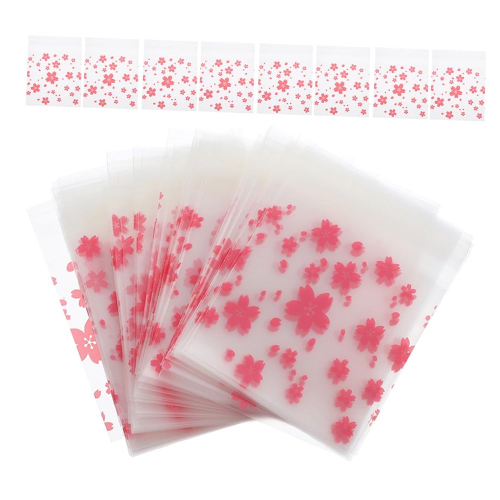 Parliky 200pcs Cherry Blossom Printed Self-seal Cellophane Bags 10x10cm Frosted Resealable Candy and Cookie Packaging Pouches for Bakery Treats and Party Favors