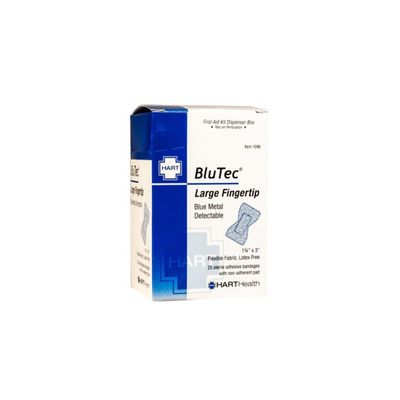 Hart Health BluTec, Blue, Metal Detectable, Large Fingertip Bandages, Heavy Woven Elastic Cloth, 1-3/4" x 3", 25 per Box
