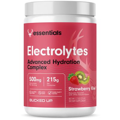 Bucked Up Essentials Electrolytes Strawberry Kiwi | Advanced Hydration Complex with 500 mg Electrolytes Per Serving | Gluten Free Non GMO Third Party Tested Drink Mix | 230g (50 Servings)