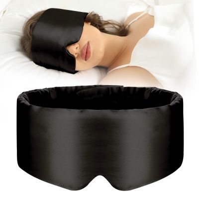 1Pcs Mulberry Silk Sleep Mask Eye Mask for Women Man with Adjustable Band, for Side Sleeper Blackout Sleep Mask for Travel Rest and Office Large Size (Black)