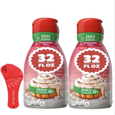Premium Liquid Coffee Creamer 32 Fl oz Bottles Sugar-Free Cinnamon Roll Two (2) Pack with Measuring Spoon