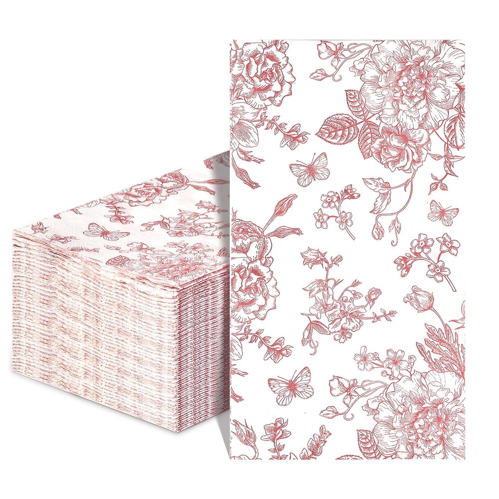 Mwellewm 100Pcs Pink Floral Napkins Guest Disposable Hand Towels for Bathroom Paper Napkins Decorative Pink Flower Dinner Napkin for Bridal Baby Shower Tea Party Wedding Birthday Spring Party