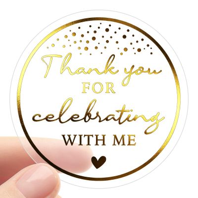 100 Gold Foil Thank You for Celebrating with Me Labels Birthday & Graduation Party Favor Stickers Self-Adhesive Thank You Tags for Gift Bags, Envelopes & Party Supplies (Gold)