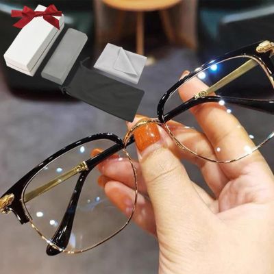 Ultra Light Anti Blue Presbyopic Glasses, Titanium Frame with Spring Hinge, With Eyeglass Case, Eyeglass Cleaning Cloth, Gift Box (Black Gold, 350 (70-74 Years Old))
