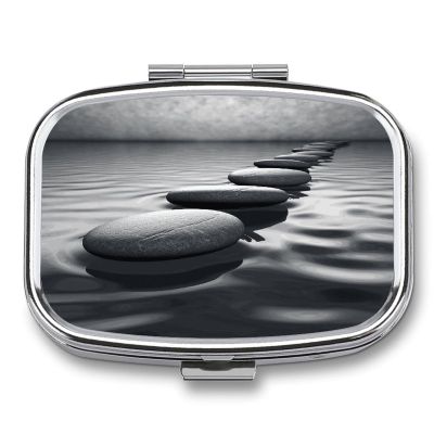 Grey Zen Stones Picture Pill Box Medicine Pill Organizer Small Pill Case Travel Pill Container Portable Pill Case for Pocket 2 Compartment Pill Holder Pill Boxes for Travel