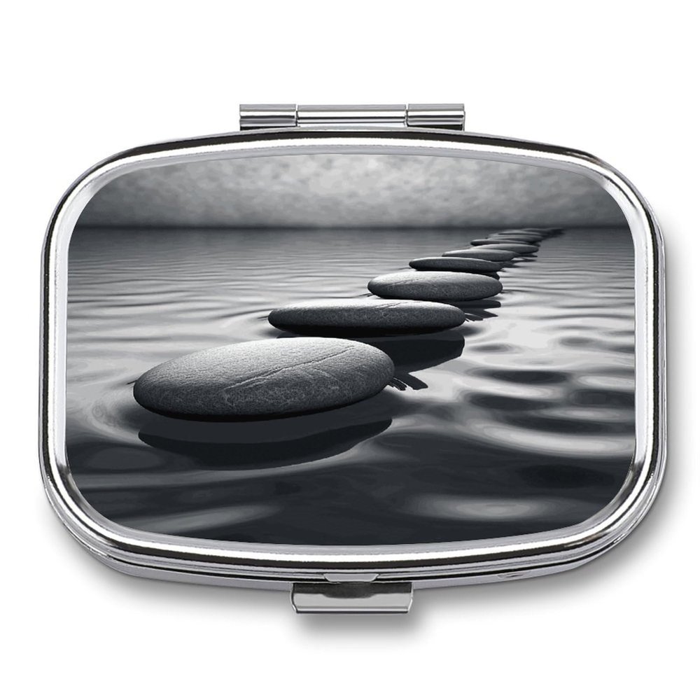 Grey Zen Stones Picture Pill Box Medicine Pill Organizer Small Pill Case Travel Pill Container Portable Pill Case for Pocket 2 Compartment Pill Holder Pill Boxes for Travel