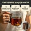 15.2oz Smoky Gray Glass Coffee Cup, 3D Mountain Bottom Design with Wood Handle, 450ml Tea & Beverage Mug for Home Office (Gray) view 3