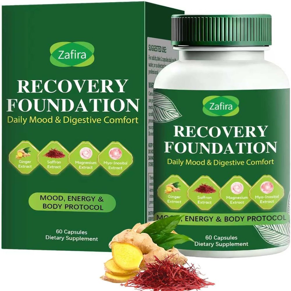 Zafira Recovery Foundation Capsules Clear Mental Fog, Reduce Hair Loss & Boost Digestion | Clinically Tested Saffron & Inositol Formula, Non-GMO, 60 Count
