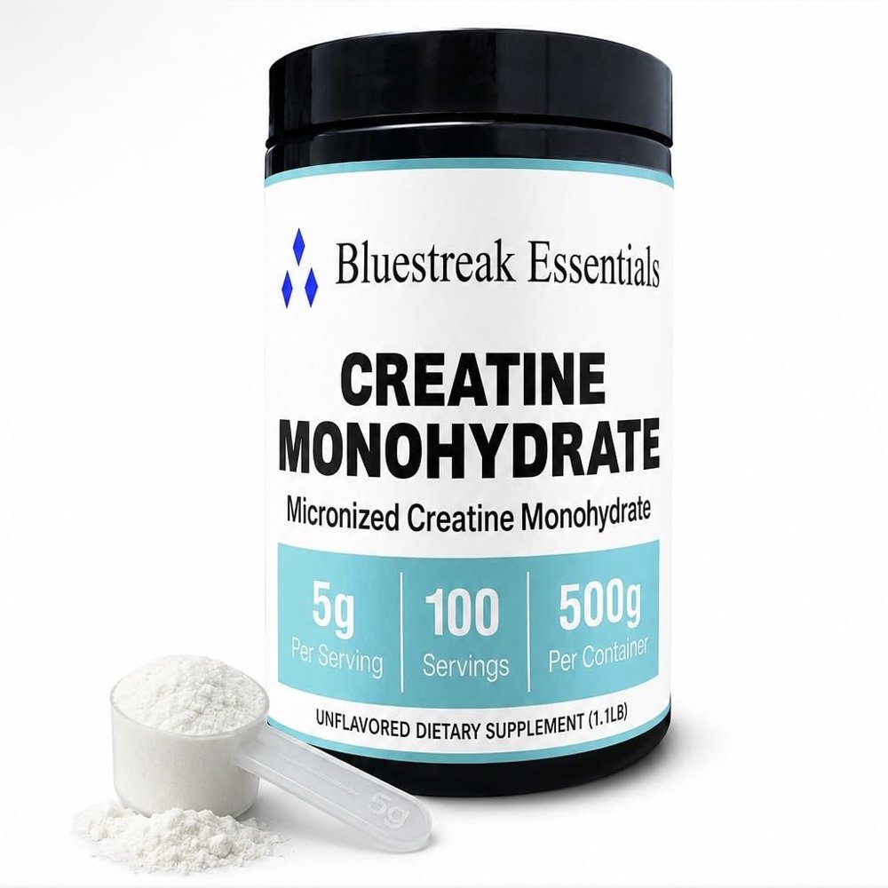 Bluestreak Essentials Creatine Monohydrate Micronized Powder Unflavored 500G, 5000mg Per Serv (5g), 100 Servings