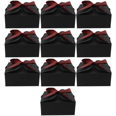 SOLUSTRE 10pcs Compact Black Paper Boxes with Ribbon Kraft Bridesmaid Proposal Packaging Boxes 12x12x5cm for Presents and Party Favors