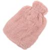 SOLUSTRE PVC Hot Water Bag with Plush Fleece Cover 1000ml Pink Rabbit Fur Texture Reusable Hand and Foot Warmer Comfortable Heat Therapy for Relief view 1