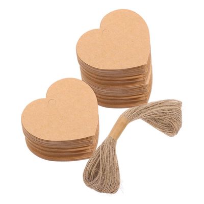 VILLCASE 500pcs Heart Shaped Kraft Paper Tags with String Blank Party Favor Hanging Tags for Wedding Birthday Celebration Wrapping Supplies