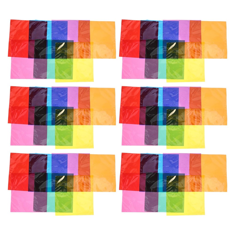 WOFASHPURET 90pcs Cellophane Sheets for Crafts and Candy Wrapping, 10x10cm Light Diffuser Film with 7 Colors Including, DIY Wrap and Kindergarten Art Projects