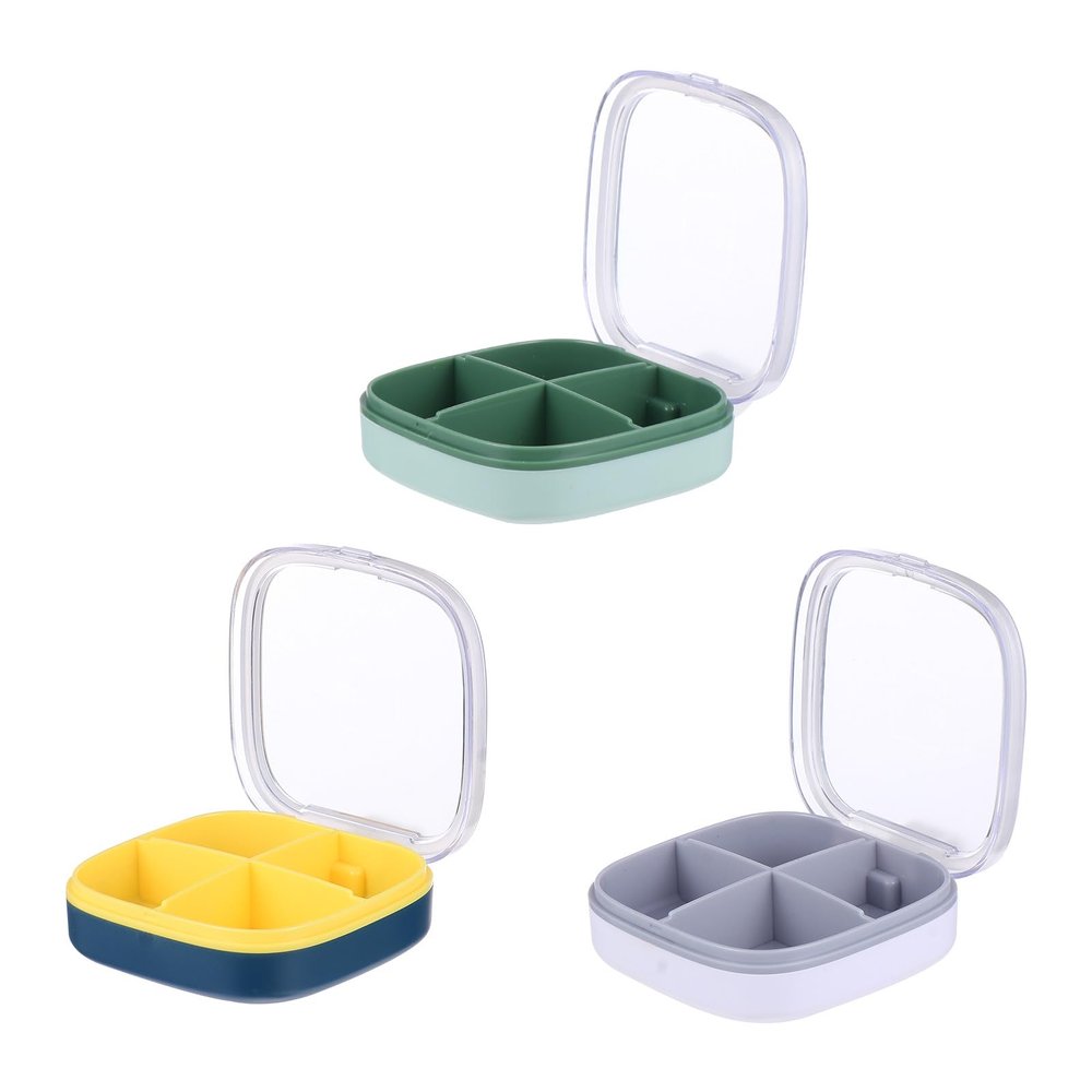 GAROZATION 3pcs Mini Pill Organizer 4-Compartment Food Grade Portable Storage Holder for Travel Daily Medication Aids with Airtight Seal, Compact Cases for Supplements and Pills