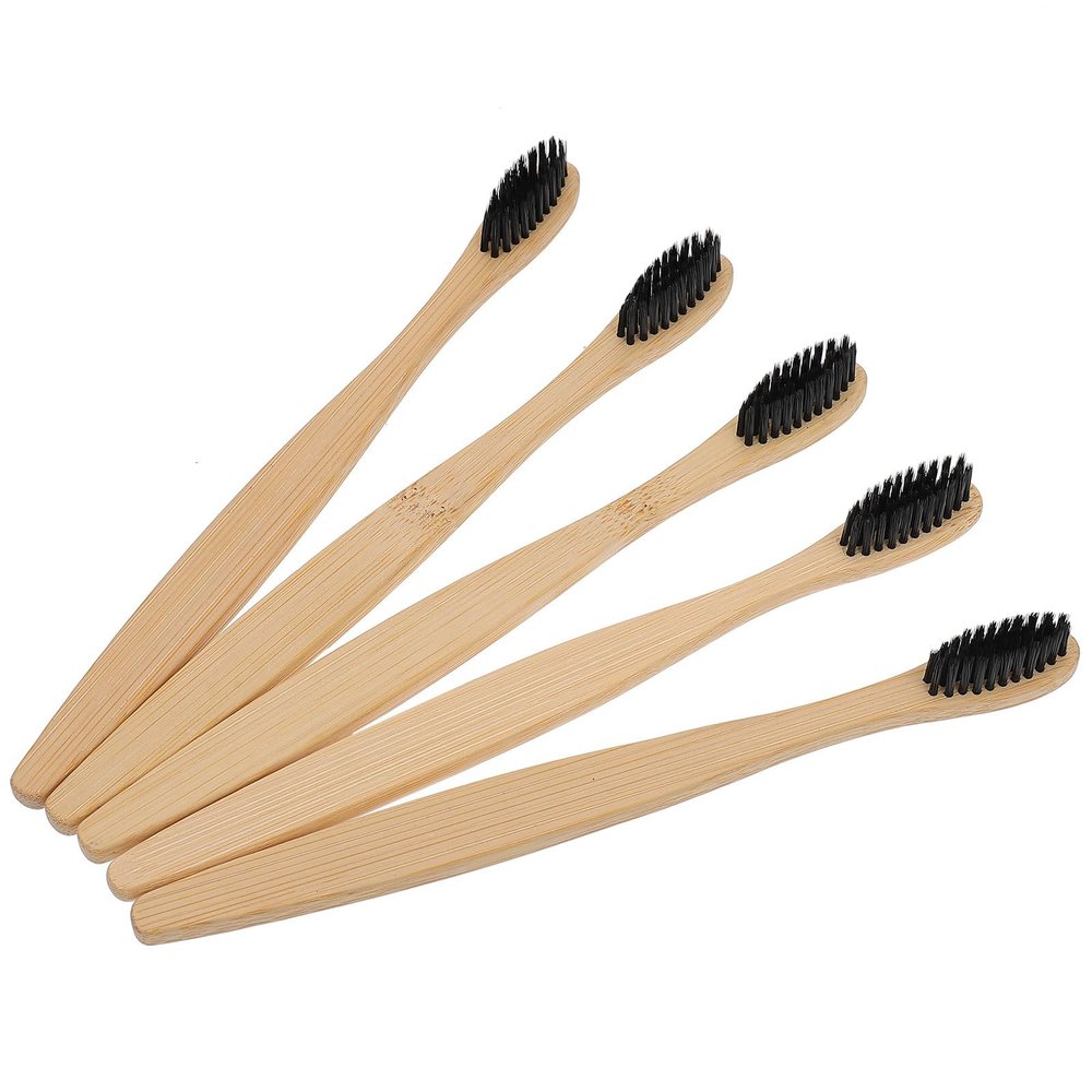 GANAZONO Charcoal Toothbrushes 10pcs Pack Soft Bristle Manual Toothbrushes with Natural Handle Disposable Travel Oral Care for Adults Random Color