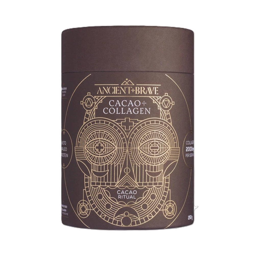 Ancient + Brave Cacao Collagen Powder, Hydrolyzed Collagen Peptides, Ashwagandha Adaptogen Blend, Gut Health Support, Chocolate Drink Mix, 250g
