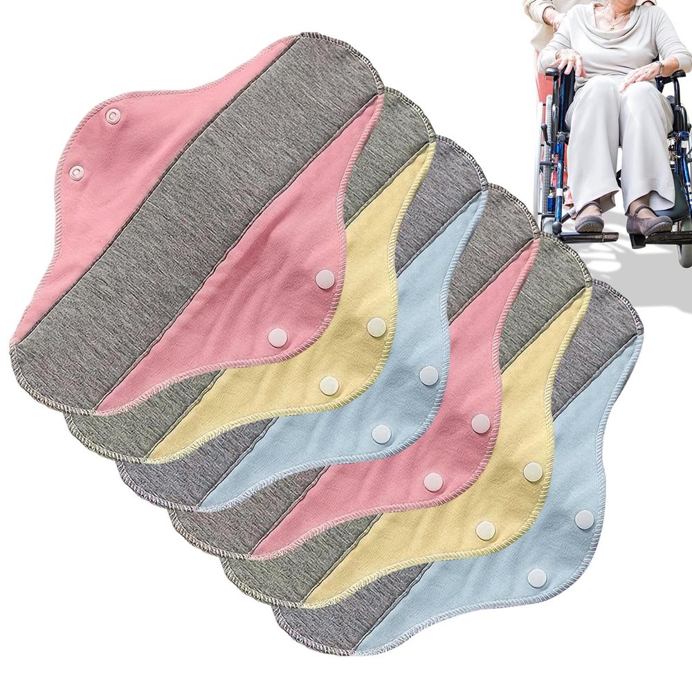 6PCS Reusable Pads, Washable Panty Liners for Women, Leakproof Cotton Sanitary Pad, Comfortable Breathable Panty Liners for Elderly Care, Postpartum, Home,Travel