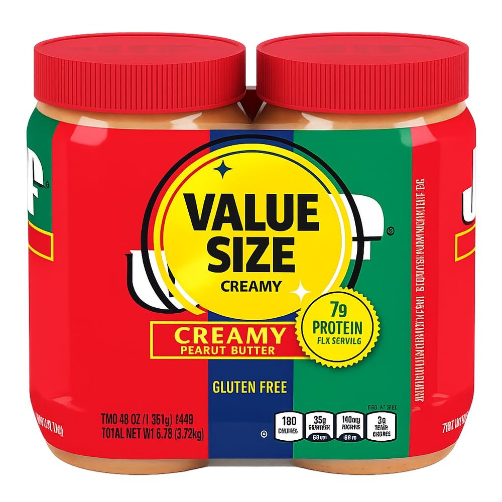 Creamy Peanut Butter Spread 96 oz Total (2 x 48 oz Jars) Value Pack for Family Pantry and Bulk Use