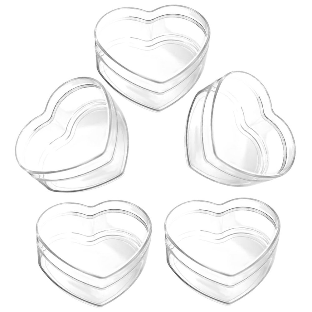 NULYLU 5pcs Acrylic Heart Candy Storage Boxes with Lids, Wedding Favor Party Treat Containers, 8.5x8x4cm Candy Holder for Valentines Day and Packaging