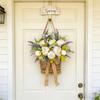 Artificial White Peony Lavender Door Basket Wreath, 14" Faux Peony Rose Lavender Floral Arrangement with Rustic Rattan Basket & Burlap Bow, Spring Farmhouse Front Door Decor for Home Porch Wall view 2