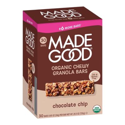 Chocolate Chip Granola Bars, 0.85 oz (30 Pack) Nut-Free & Peanut-Free School Safe Snacks, Non-GMO, Organic, Vegan Snack Bars, Chocolate Chip Granola Bars for Kids & Adults, Lunchbox Friendly