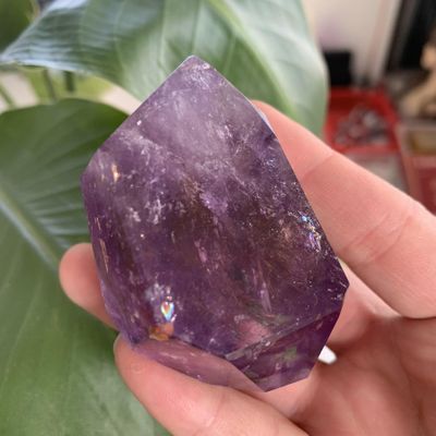 153g Amethyst Faceted Freeform - Deep Purple Chevron Amethyst Polished Crystal Chunk, Handcrafted Irregular Cut for Home Decor, Reiki Healing, Crystal Grids and Collectors