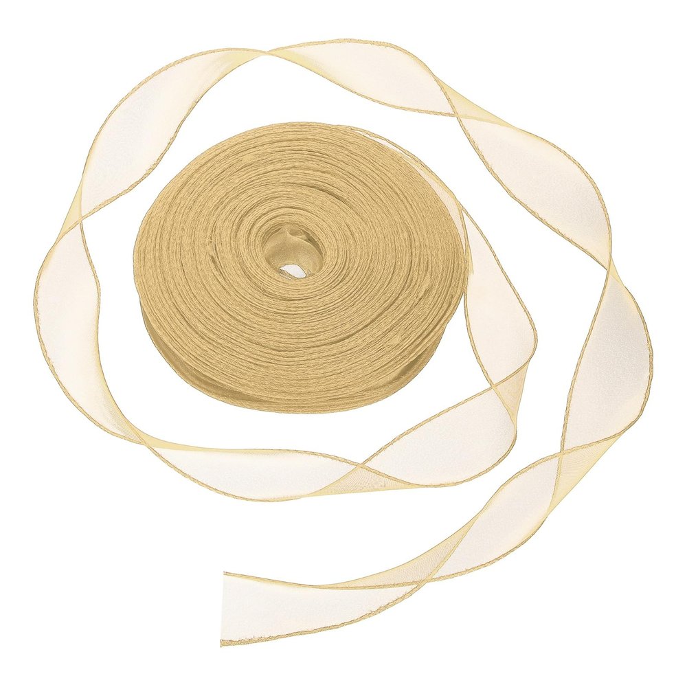 DEFANEX Iridescent Organza Ribbon (1-1/2" x 49 Yards, Gold) Shimmer Fishtail Fabric Ribbons - Sparkly Practical, for Wedding Party Cake Flower DIY Decorations