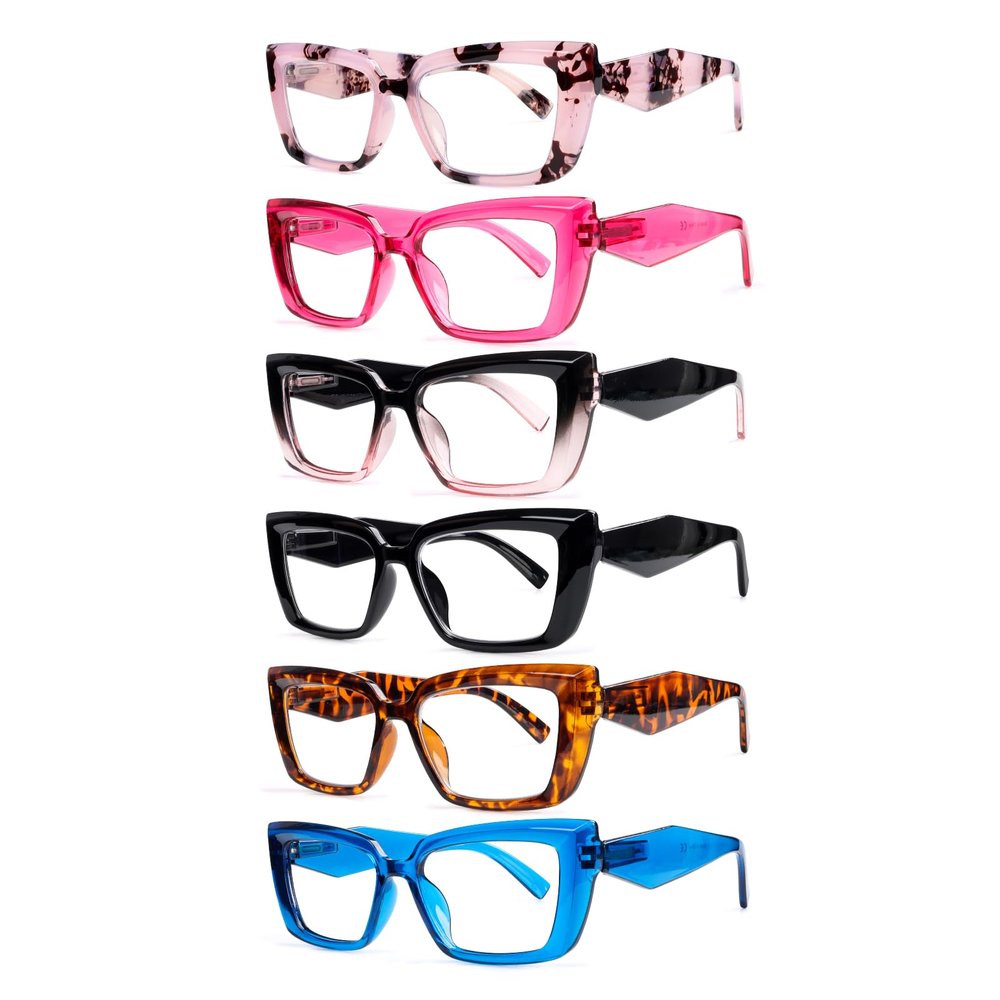 VisiWell 6 Pack Reading Glasses for Women,Fashion Eyeglasses,Blue Light Reading Glasses Anti Eyestrain for Women,Cheaters (6 Mix Color, 0.00, x)