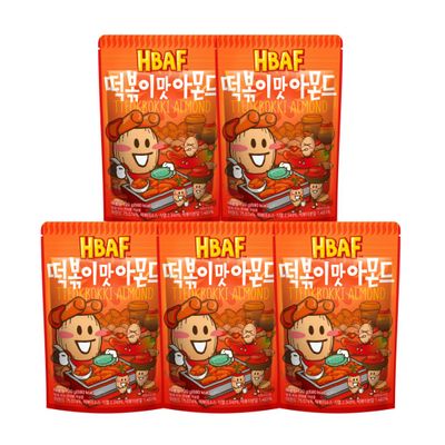 [HBAF] Korean Tteokbokki Seasoned Almonds Nut Protein Snack | Sweet & Spicy Korean Street Food | After-School, Work, Trip Camping Snack | Gochujang Rice Cake Paste | Korean Sovenior (Toppoki, 5 x 120gram pack)