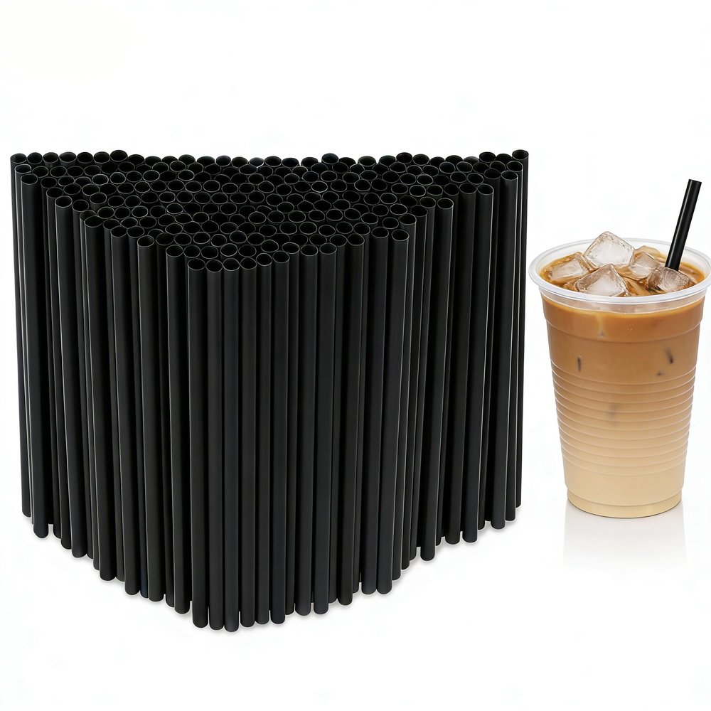 [1000 Pcs] Black Disposable Drinking Plastic Straws - 8.25'' Long 0.24'' Diameter Coffee Cocktail Bar Juice Bulk Straws for 16oz 20oz Cups