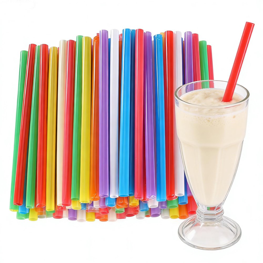 [100 Pcs] Disposable Colorful Boba Smoothie Straws - Jumbo Large Plastic Bubble Tea Milkshake Unwrapped Drinking Straws(8.2" long and 0.43" Diameter)